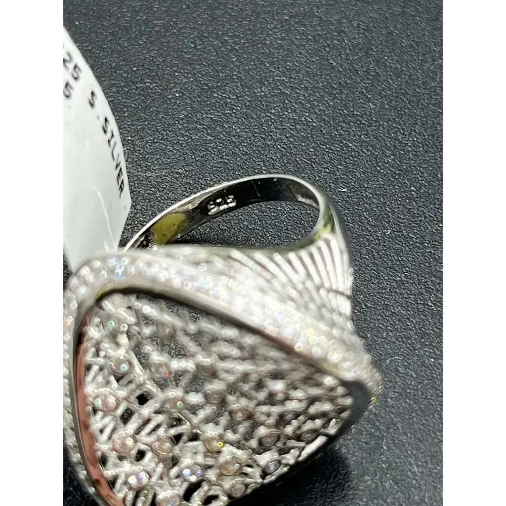Sterling Silver 925 Pave CZ Concave Weave Spider Web Ring‎ Sz 7 New